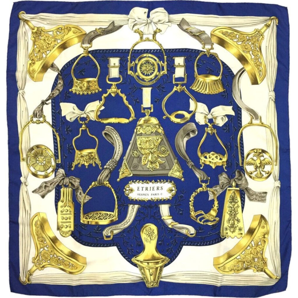 046183p (S2) Hermes Scarf Etriers Carre 90 Multicolor Silk 100%